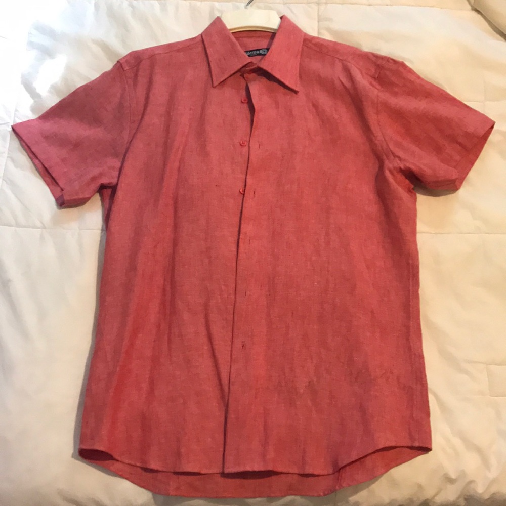 Red linen men shirt
